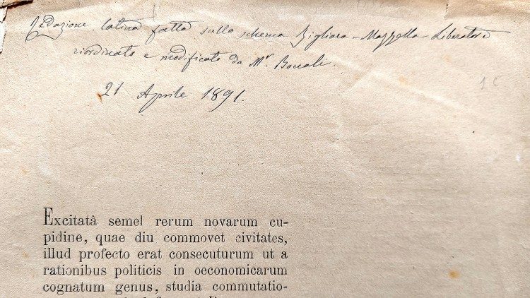 Reum Novarum - Texto en latín recibido de Mons. Tazas (© Archivo Apostólico Vaticano)