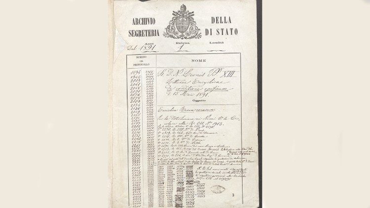 Portada o frontispicio del dossier de la Secretaría de Estado dedicado a la difusión de la Rerum Novarum (-© Archivo Apostólico Vaticano.)