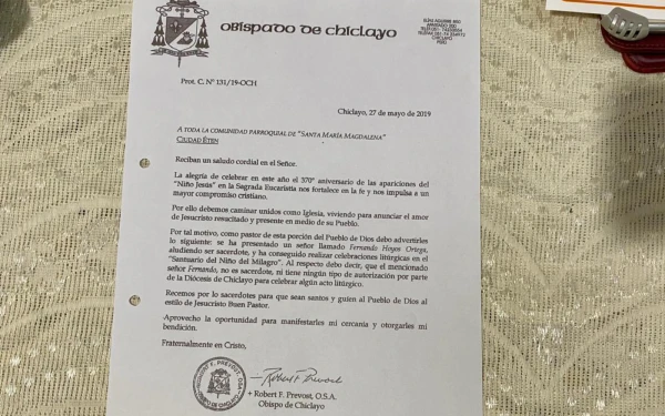Comunicado de 2019 de la Diócesis de Chiclayo sobre Fernando Hoyos. Crédito: Abel Camasca - EWTN News
