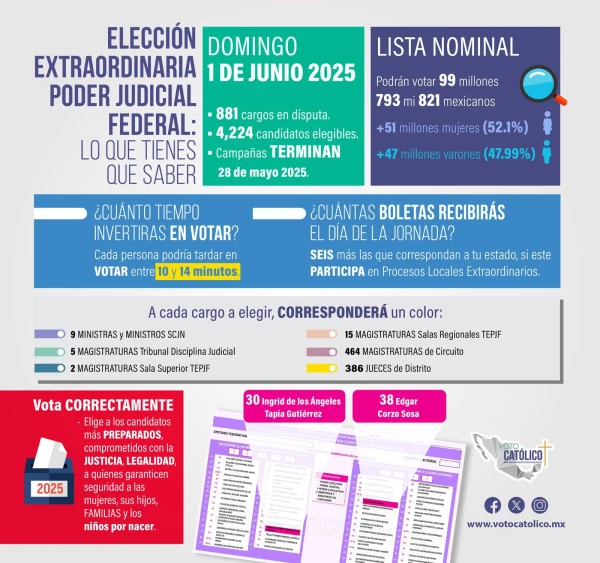 Infografía sobre la votación al poder judicial. Crédito: Voto Católico