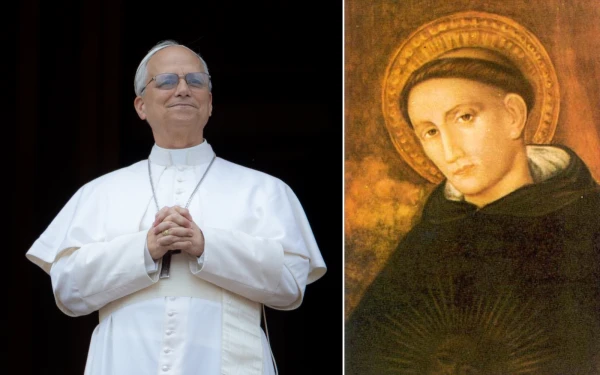 Papa León XIV y San Nicolás de Tolentino. Crédito: Daniel Ibáñez - EWTN News / Province of Our Mother of Good Counsel of the Augustinian Order